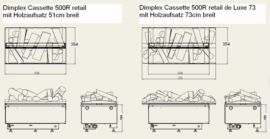 Dimplex Cassette 500 mit Holzaufsatz 72cm breit mit Wassertank